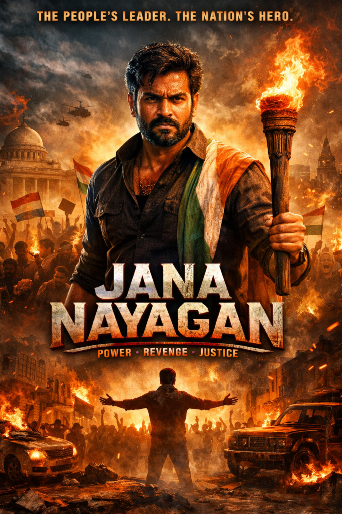 Jana Nayagan movie poster highlighting  rumors and fan theories