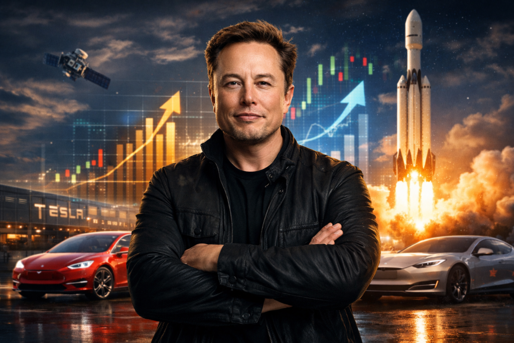 Elon Musk net worth explained showing Tesla and SpaceX as sources of wealth