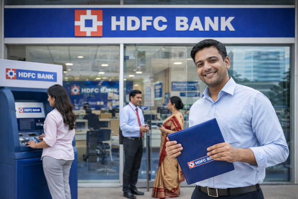 Customer discussing account options with a representative at an HDFC Bank branch