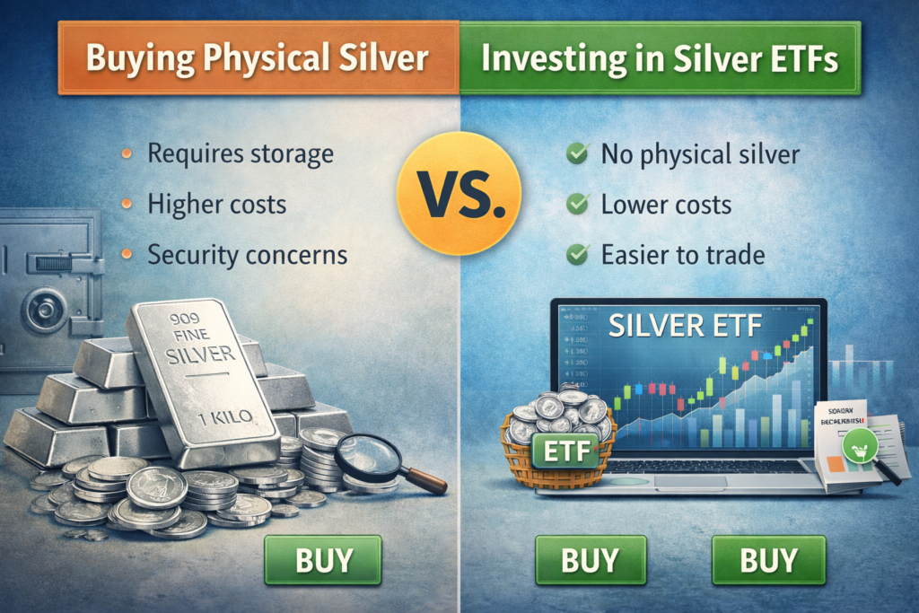 Illustration of Silver ETF price chart and investment options