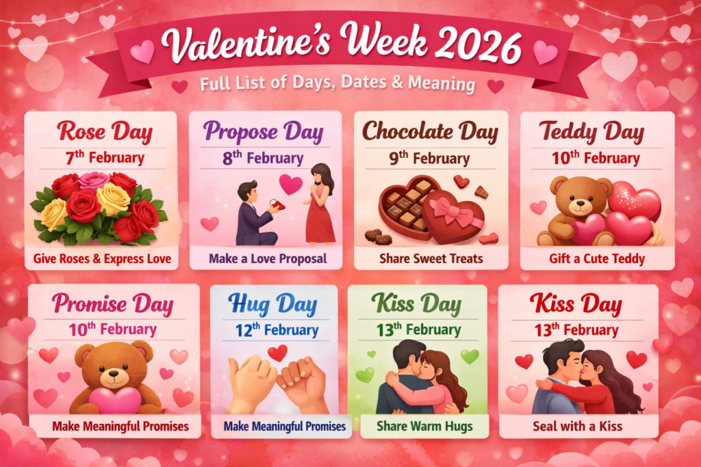 Valentine’s Week 2026 days list with dates and meanings