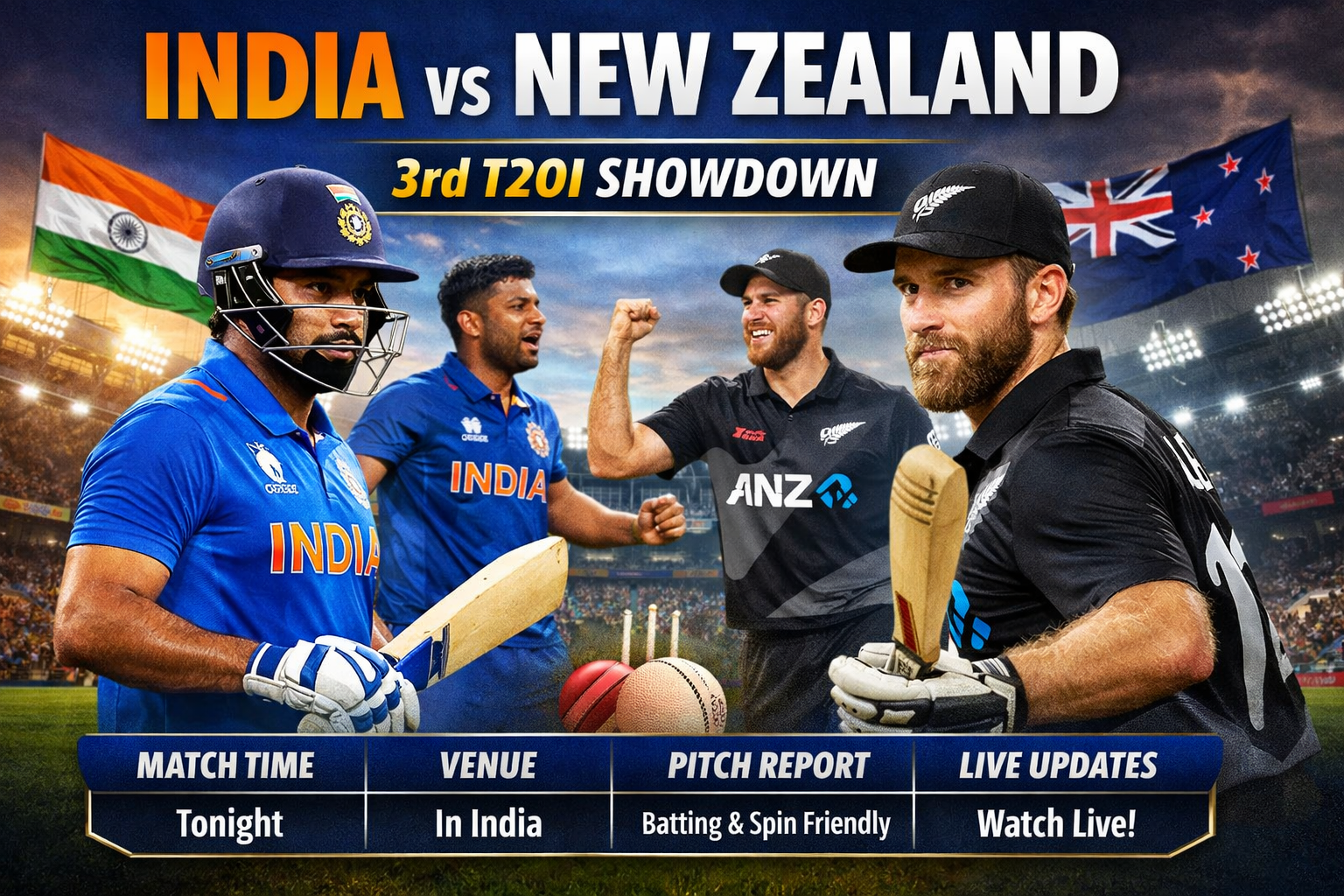 India vs New Zealand players during a T20 international cricket match