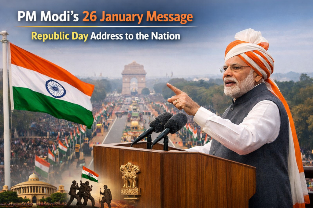 PM Modi delivering the 26 January Republic Day message from Rajpath