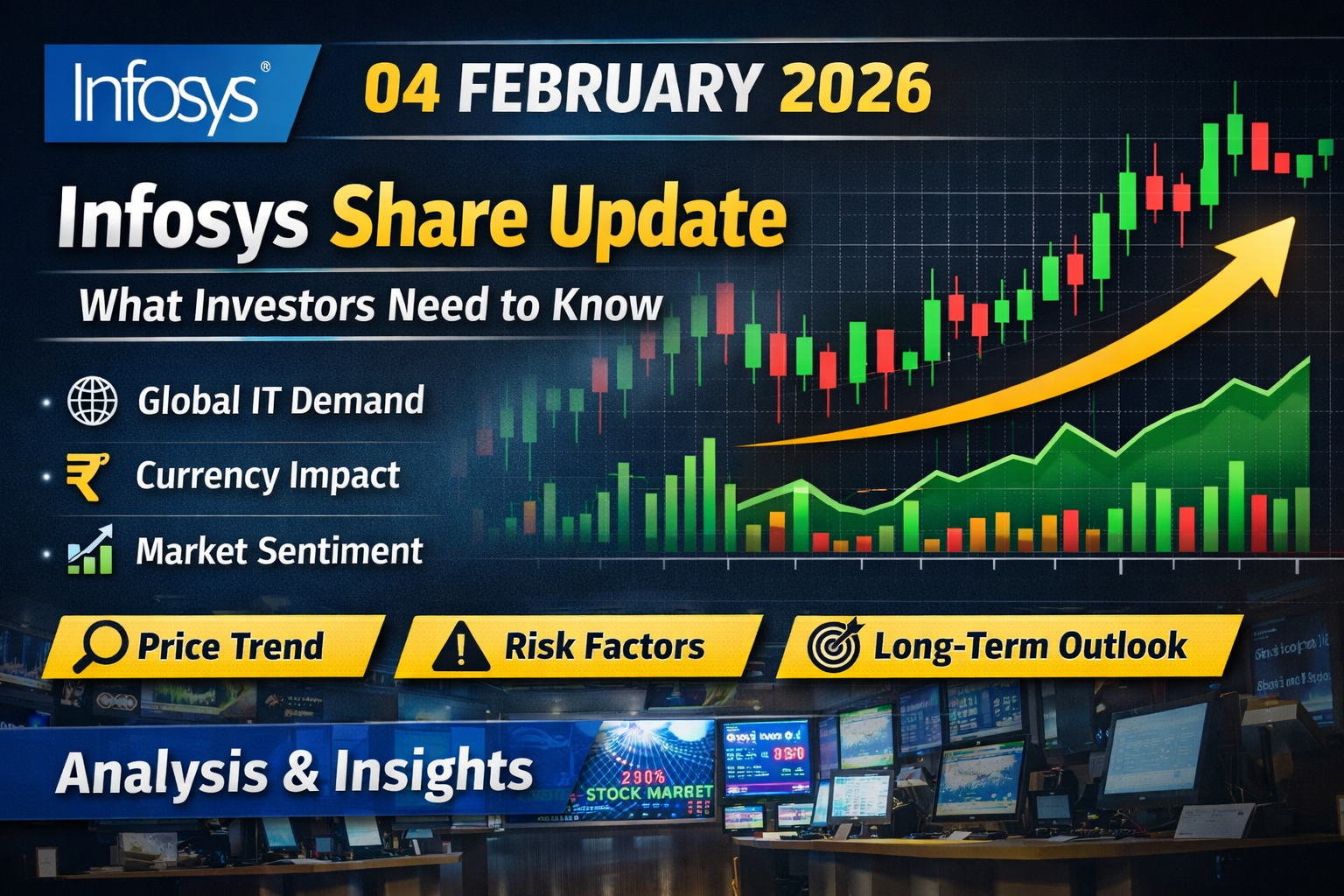 Infosys Share price movement with market indicators on 04 February 2026