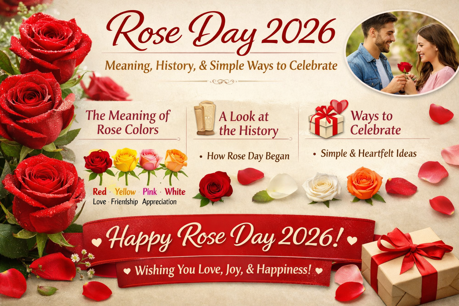 Fresh red roses arranged for Rose Day 2026