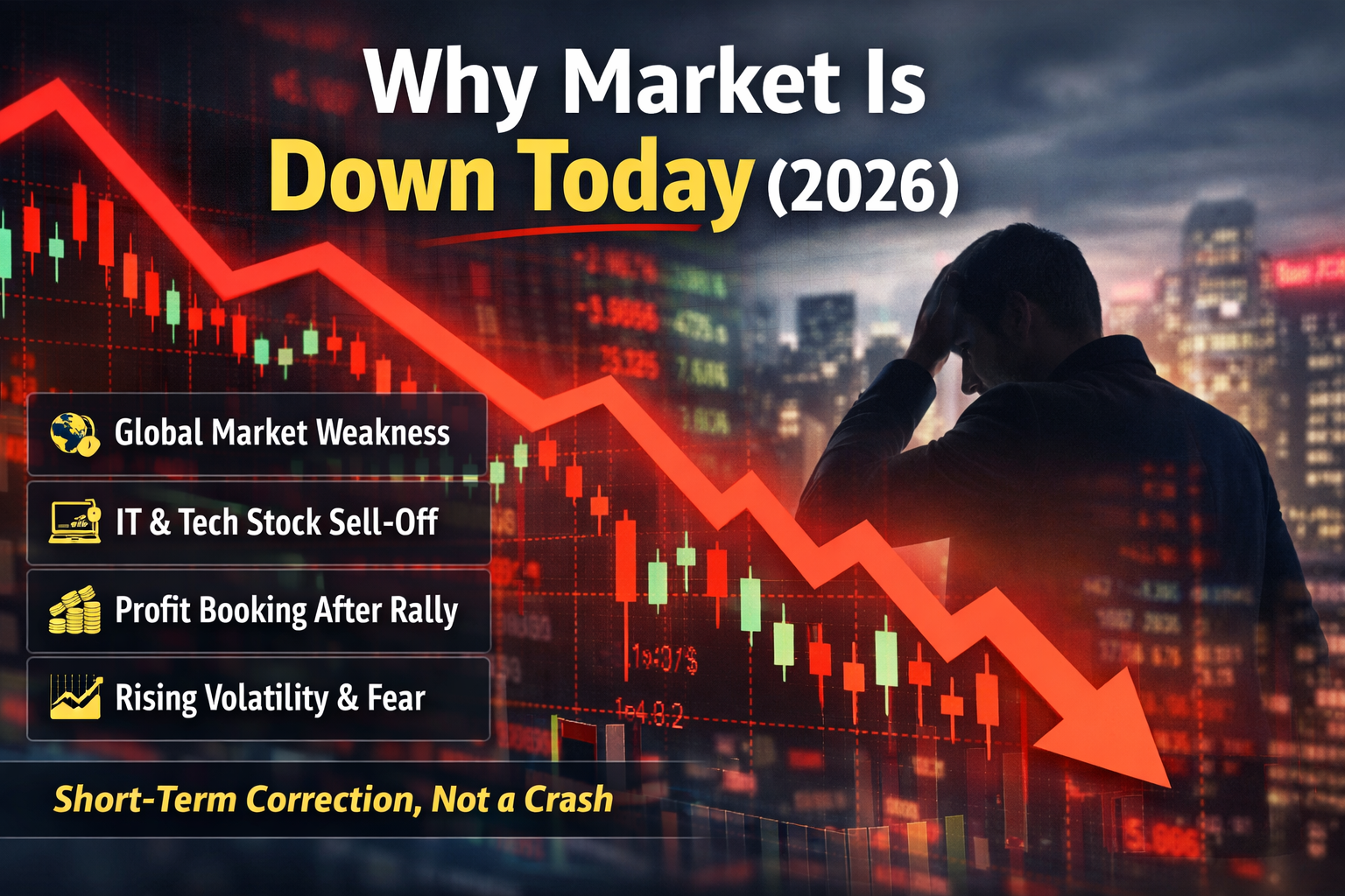 Stock market chart falling on screen showing market decline and investor concern in 2026