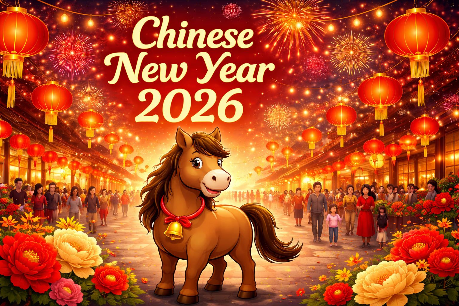 Red lanterns during Chinese New Year 2026 evening celebration