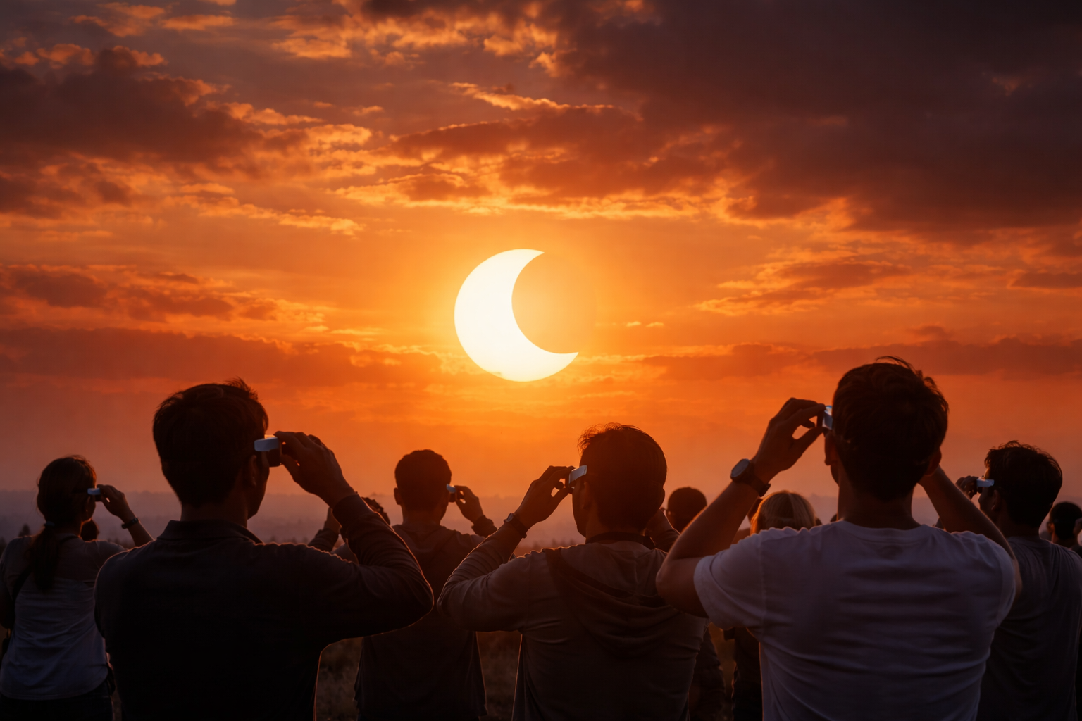 People safely watching today’s Surya Grahan using protective glasses during a solar eclipse in India.
